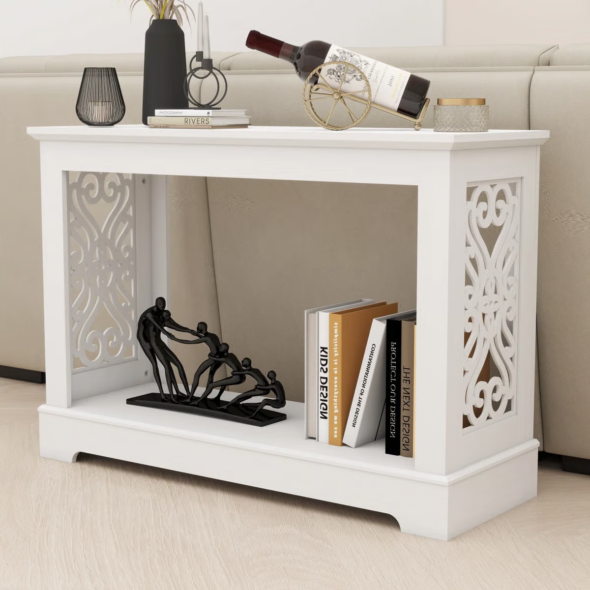 Wooden 42'' Console Table – Pearl White Oak Finish