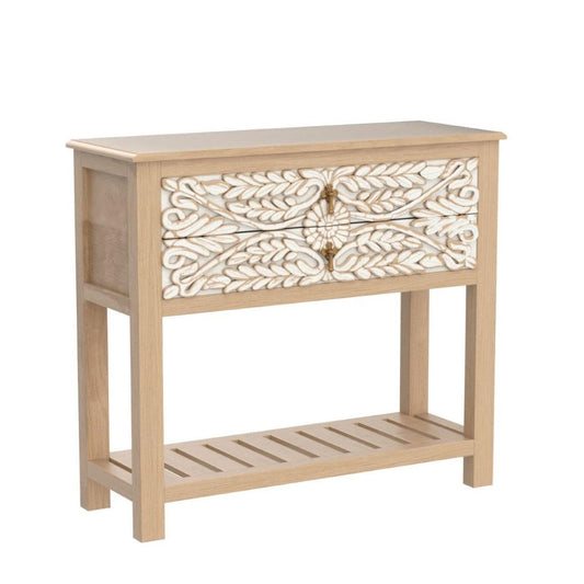 Natural-Wood Console Table with White Matte Finish — Stylish Entry / Living Room Piece