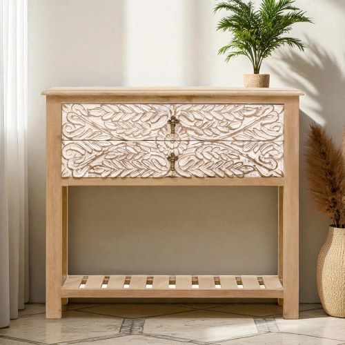 Natural-Wood Console Table with White Matte Finish — Stylish Entry / Living Room Piece