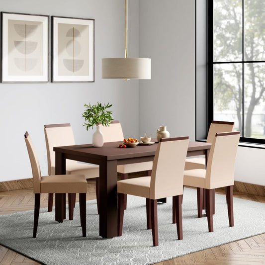 6-Seater MDF Engineered Wood Dining Set – Rectangular Table with 6 Chairs, Brownish Black