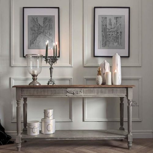 Rustic Grey Mango Wood Console Table – Hand-Carved Farmhouse Elegance (48x30x15")