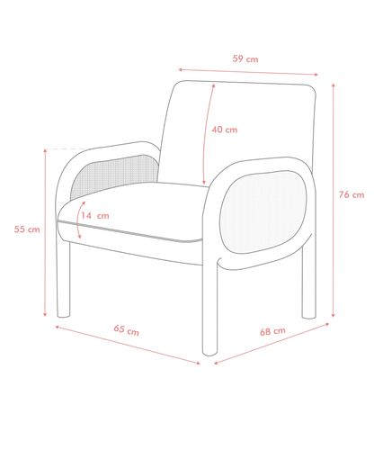 Measurement chart of a chair with dimensions labeled in centimeters.