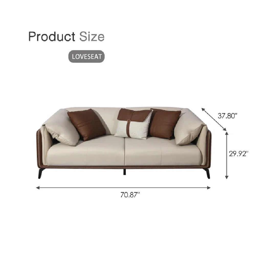 Measurement chart of a loveseat with dimensions labeled