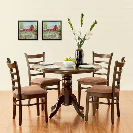 Wood 4-Seater Dining Set with Chairs - Brown