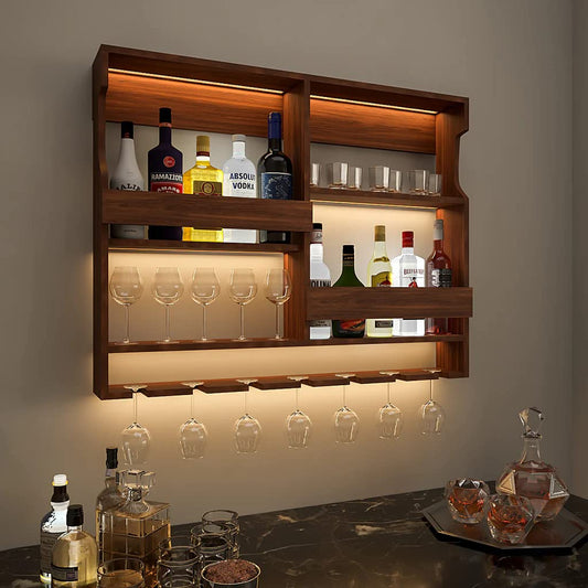 Wooden Wall-Mounted Wine Rack  30x24 Inch (Rosewood, Natural Finish)
