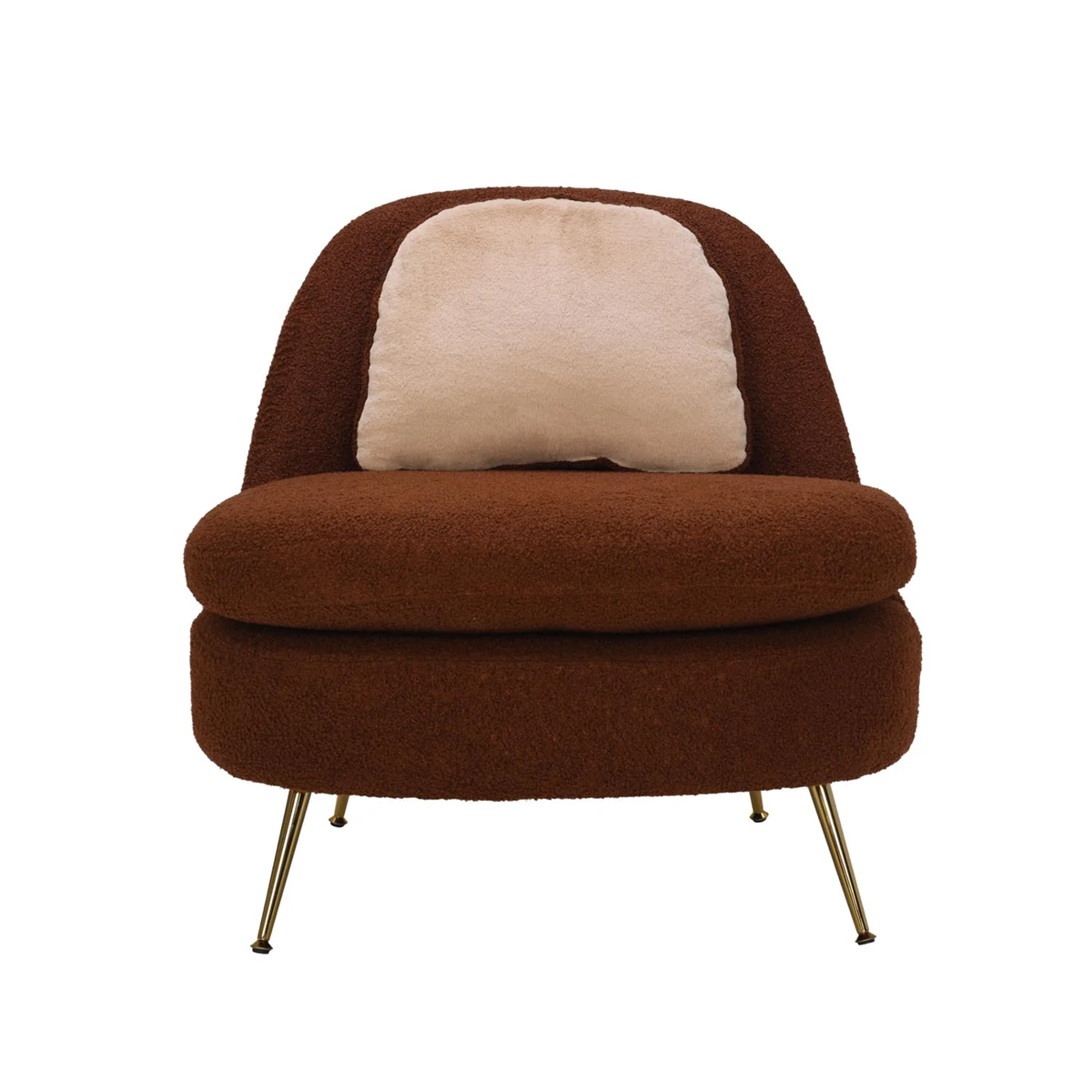 Brown armchair with beige cushion on a white background