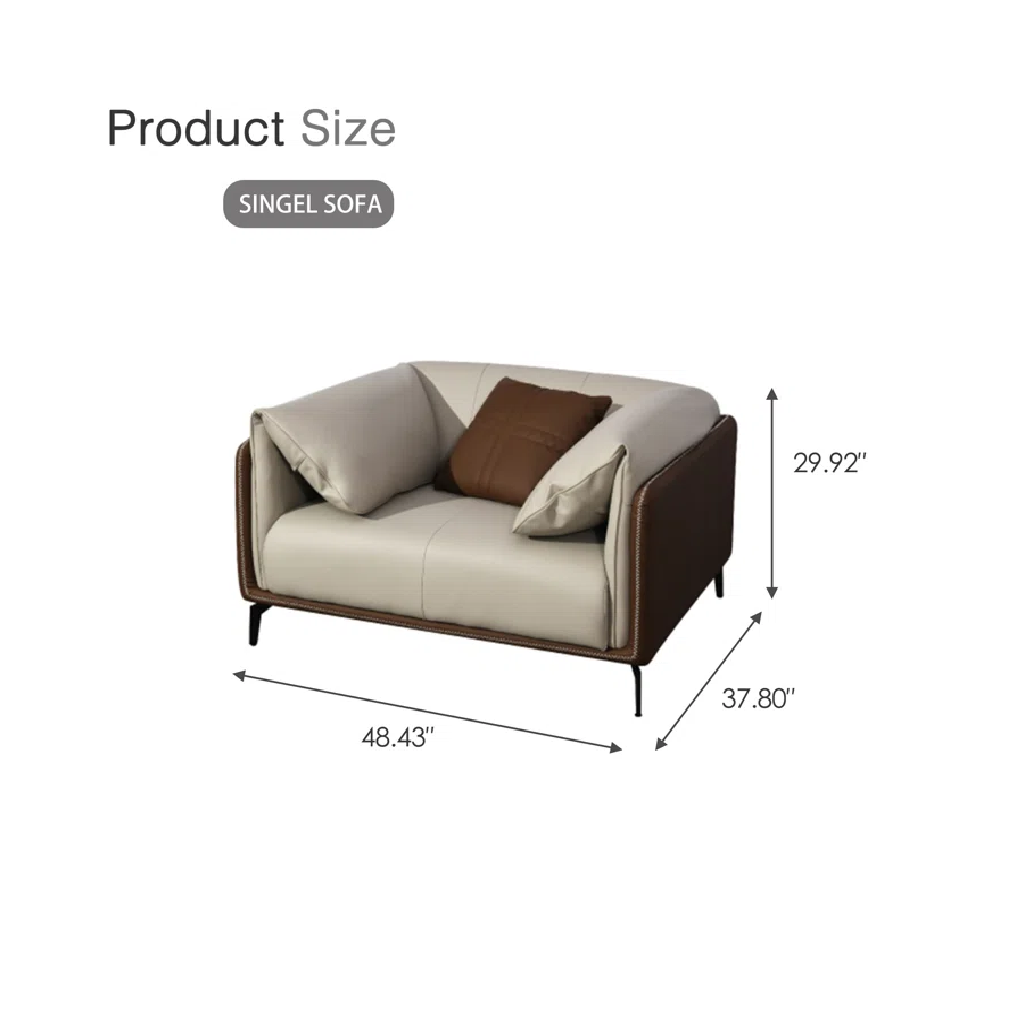 Single sofa with dimensions labeled on a white background