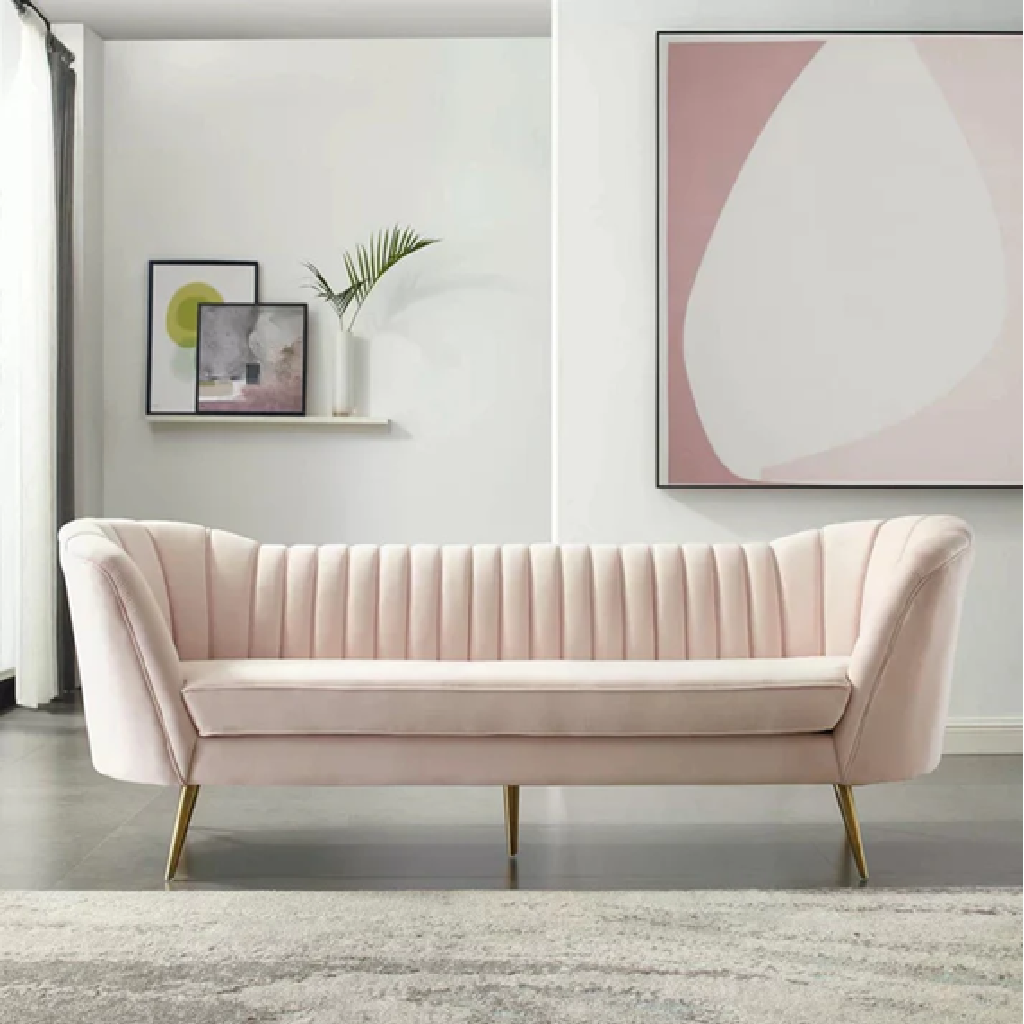 4 Seater Sofa Set : Velvet Rolled Arm Chesterfield Sofa