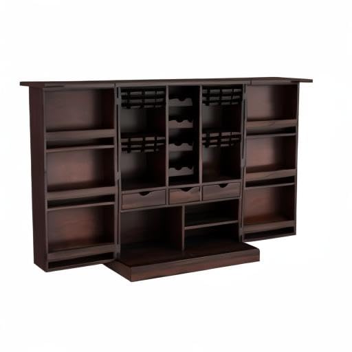 Solid Sheesham Wood Bar Cabinet with Wine Rack &amp; Glass Holder
