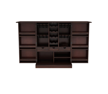 Solid Sheesham Wood Bar Cabinet with Wine Rack &amp; Glass Holder