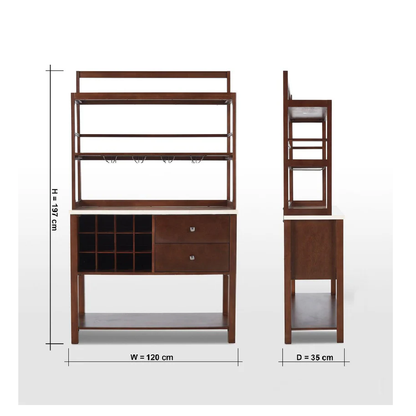 Wooden furniture set with dimensions on a white background