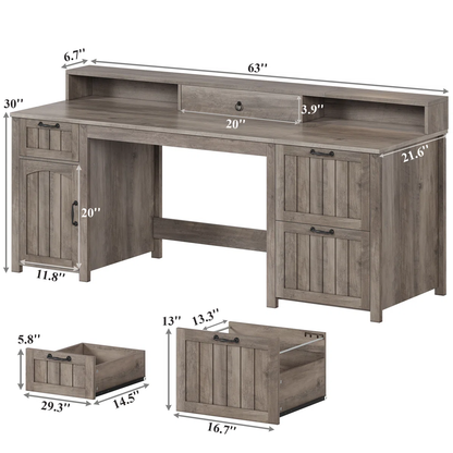 63" Executive Desk Wood Computer Desk with Drawers